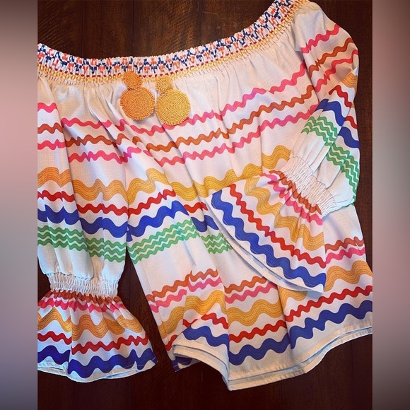 Flying Tomato multi color, ric rac patterned, off the shoulder top. - Picture 7 of 8
